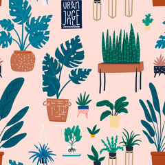 Keuken achterwand Planten in pot patronen Urban jungle kamerplanten roze goud  © Olga