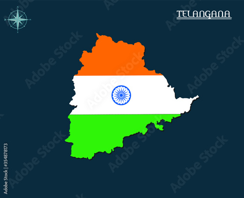 Modern map of TELANGANA with india flag, india state map TELANGANA, indian state infographics