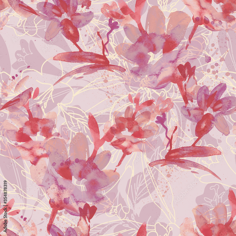 Watercolor Flowers Seamless Pattern. Watercolor Flowers Seamless Pattern.