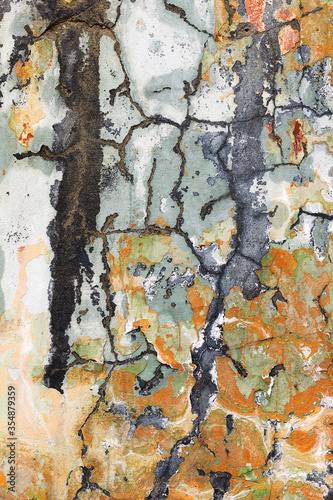 Dirty concrete wall with streaks of water, stains, cracks and scratches. Grungy concrete surface. Great background or texture for your project.