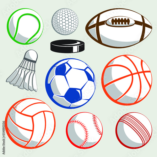 Sport ball vector set in color on isolated background