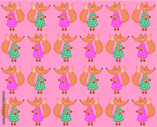 Vector seamless children's pattern with hand drawn cute little fox. Pattern is suitable for wrapping paper, wallpaper, textile, decorating cards, invitations and scrapbook.