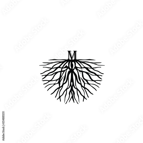 Fototapeta Naklejka Na Ścianę i Meble -  illustration of letter M on root logo vector