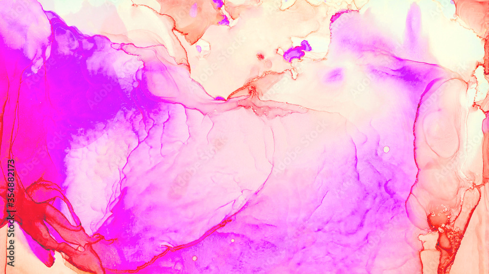 Light alcohol ink abstract background. Pink liquid watercolor paint splash texture effect illustration for card design, modern banners, ethereal graphic design
