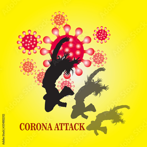 People defend from virus  coronavirus. Cells attacking causing pandemic