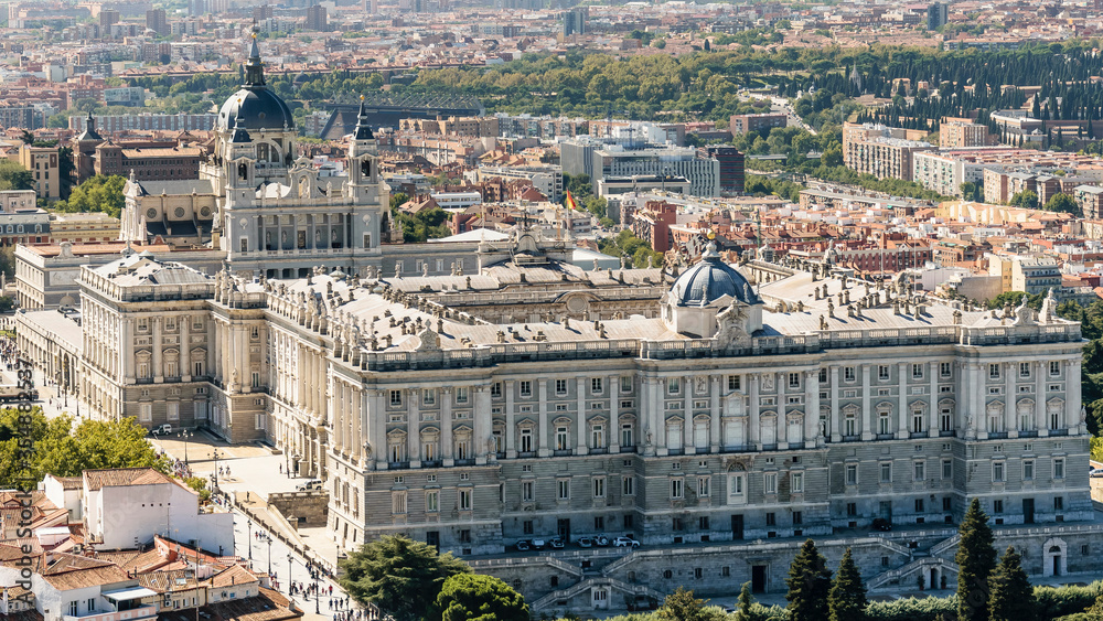 September 28, 2019. View of the Royal Palace of Madrid on a sunny day