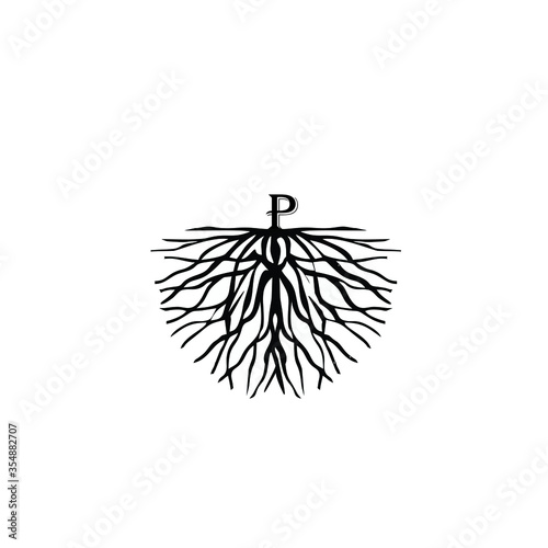 illustration of letter P on root logo vector