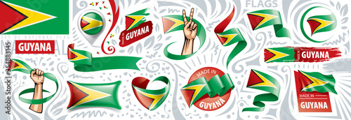 Vector set of the national flag of Guyana in various creative designs