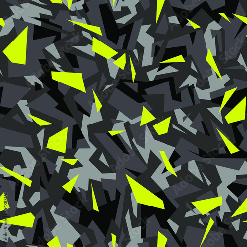 Geometric camouflage texture seamless pattern. Abstract modern military camo endless background. Ornament for fabric and fashion print. Vector illustration.