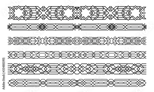 Black abstract geometric ornament. Art deco style, trendy vintage design element. Black grill on a white background.