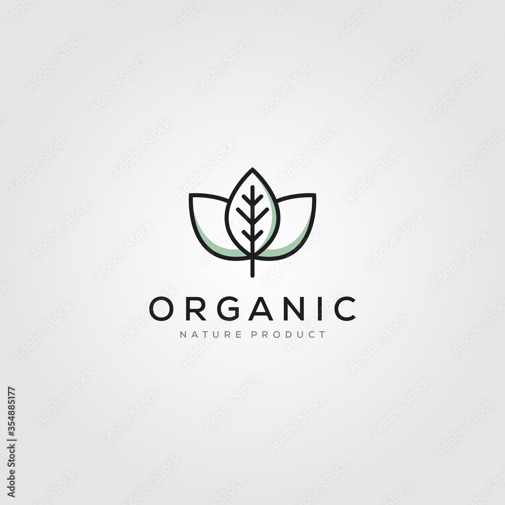 Obraz premium line art leaf organic logo minimalist vector illustration design