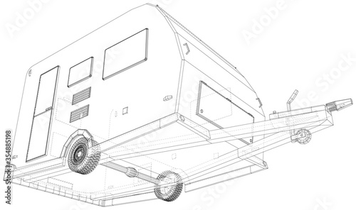 Vector Wire-frame isolated Camper Van on background. Vector rendering of 3d.