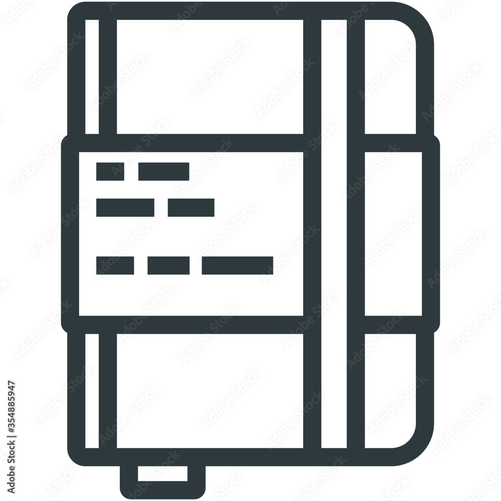 Notebook black line icon on white background Notebook black line icon on white background