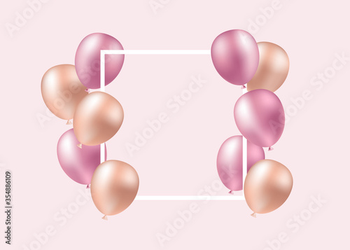 Illustration of blank place card with pink balloons