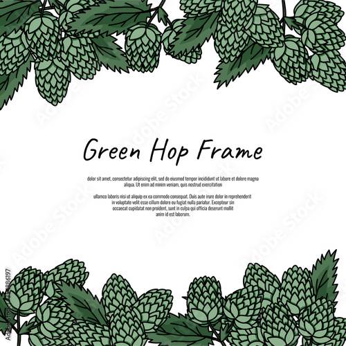 Green hop frame.Vintage beer design template. Hand drawn doodle style beer fest flyer concept