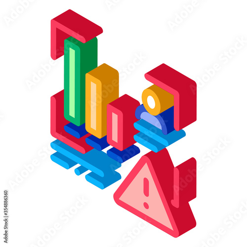 Bad Working Employee Card Icon Vector. Isometric Worker Report With Down Graphic, Exclamation Mark In Triangle sign. color isolated symbol illustration