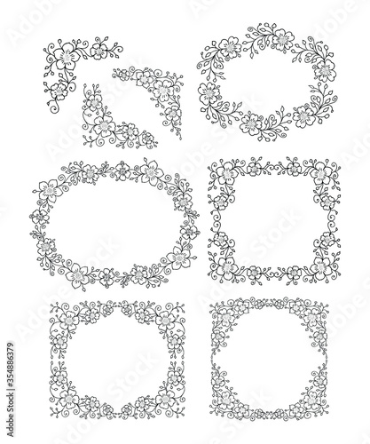 set of floral decorative frames, vector design elements