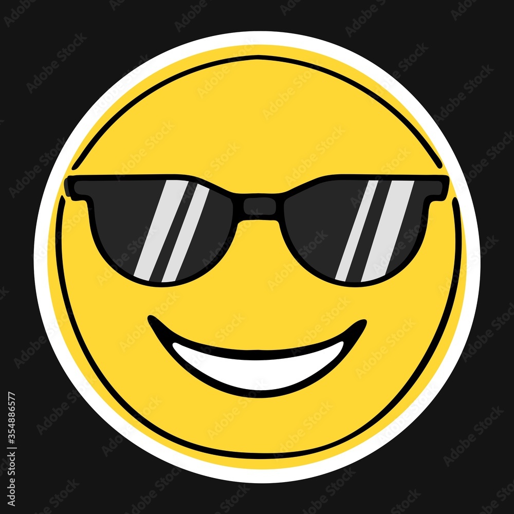 Smiling Face With Sunglasses. Doodle Emoji. Vector illustration Smiling Face With Sunglasses. Doodle Emoji. Vector illustration