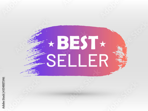 Best seller label in shape of paintbrush stroke. Colorful retail tag with text. Flat gradient design with shadow isolated on white background. Short advertising message for promotion campaign.