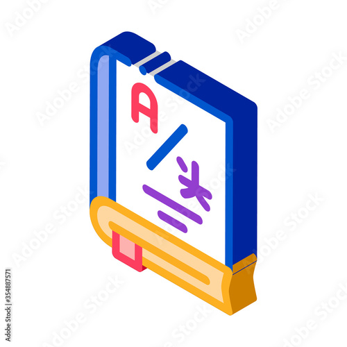 Dictionary Or Education Book Icon Vector. Isometric Research Dictionary For Education And Study Foreign Words sign. color isolated symbol illustration
