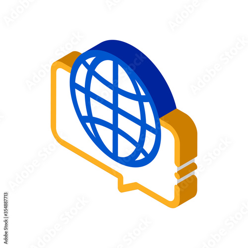Earth Globe In Quote Frame Icon Vector. Isometric Worldwide International Different Languages Speaking sign. color isolated symbol illustration