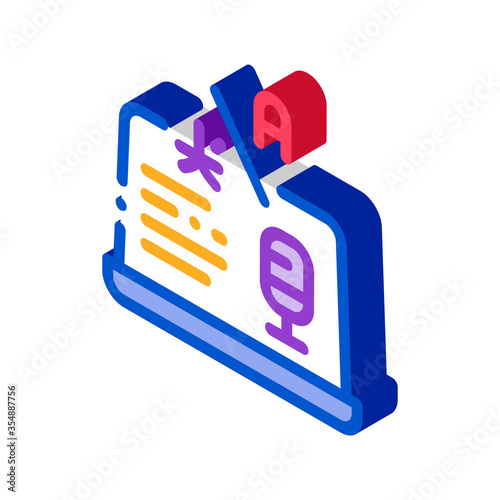 Laptop Translation Program Icon Vector. Isometric Microphone On Laptop Display, Internet Interpreter Technology sign. color isolated symbol illustration