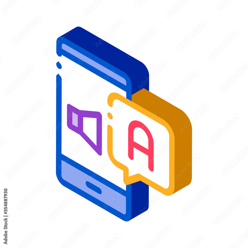 Smartphone Translator App Icon Vector. Isometric Dynamic On Smartphone Screen And Interpreter Application sign. color isolated symbol illustration Smartphone Translator App Icon Vector. Isometric Dynamic On Smartphone Screen And Interpreter Application sign. color isolated symbol illustration