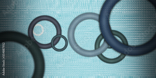Abstract blue and white background with 3d circle rings in faded distressed vintage grunge texture design, old geometric pattern paper and noize