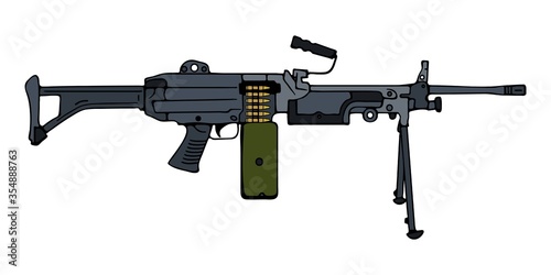 Hand-drawn Machine Gun M249 SAW. Cartoon vector illustration