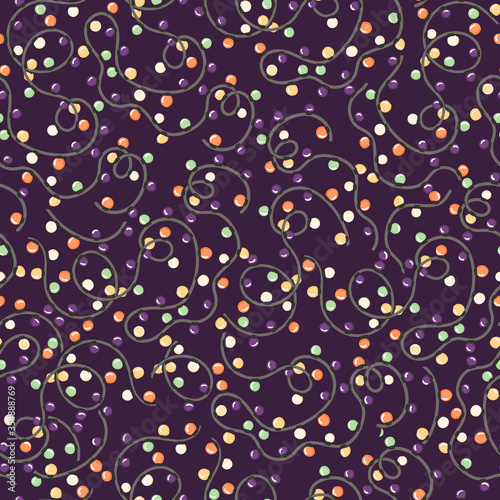 Seamless pattern with bulb garland. Hand drawn cartoon style background for fabric, wrapping or apparel.