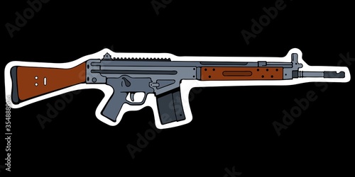 Hand drawn illustration of G3 assault rifle.