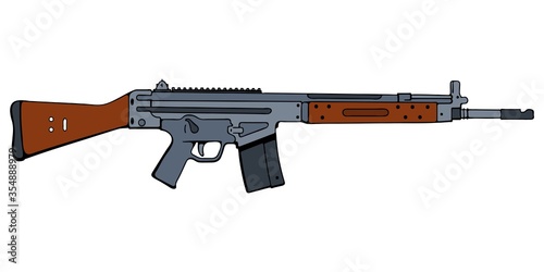 Hand drawn illustration of G3 assault rifle.