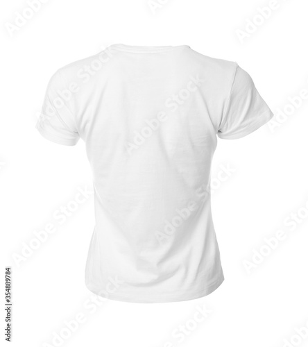 Stylish women's t-shirt isolated on white. Space for design