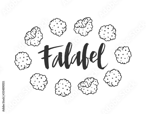 Falafel vector lettering with decor of falafel pieces