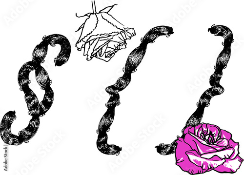 set of hand drawn flowers and letters