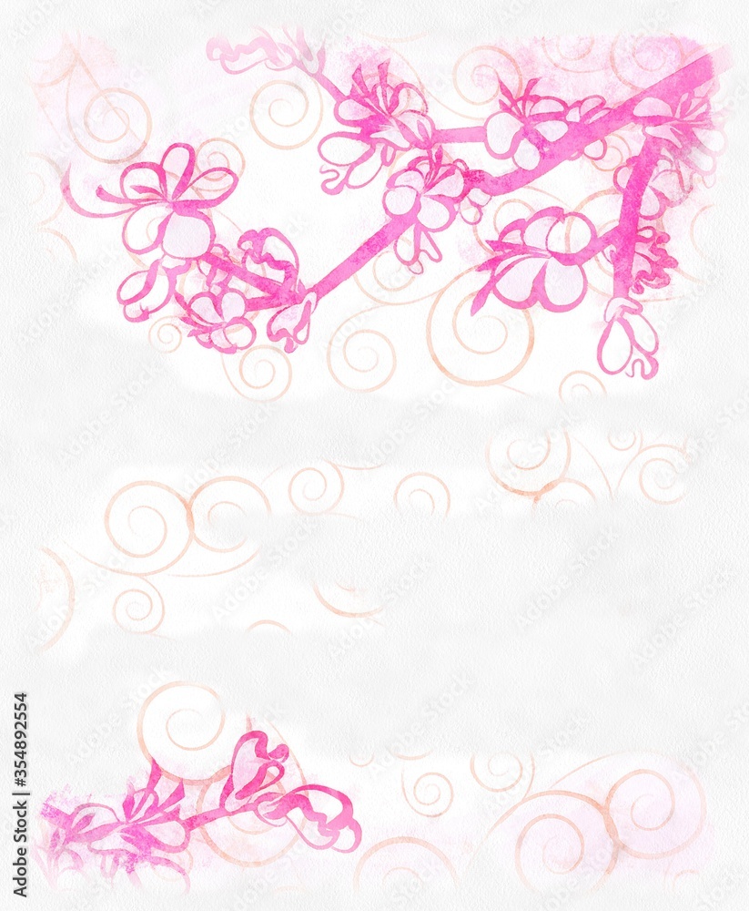 pink watercolor line draw blossoming tree template pink watercolor line draw blossoming tree template