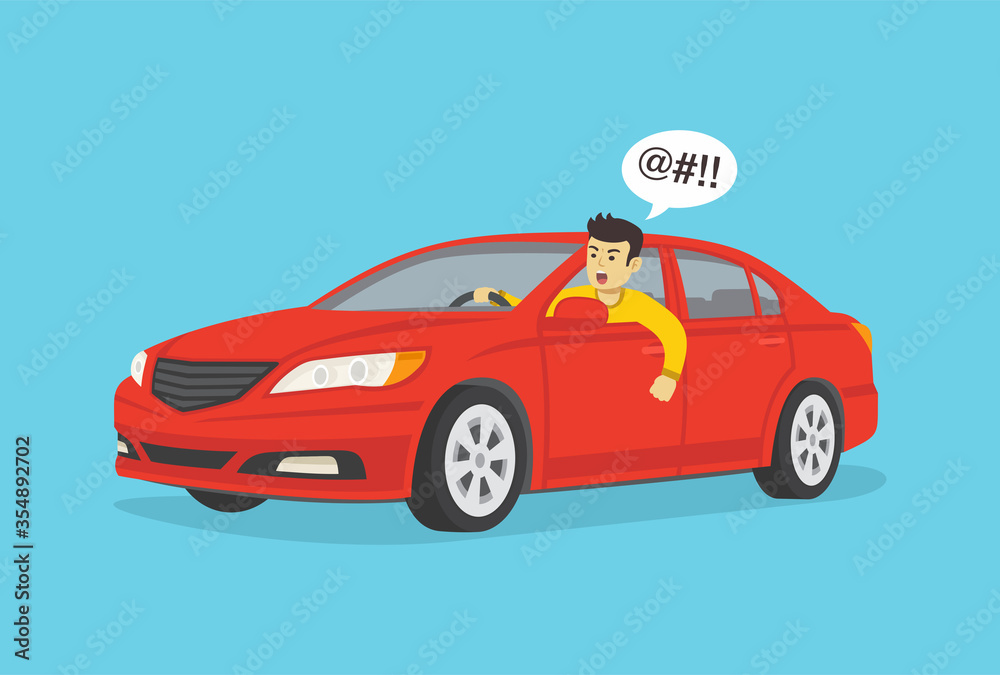 Naklejka premium Yelling angry car driver. Flat vector illustration.