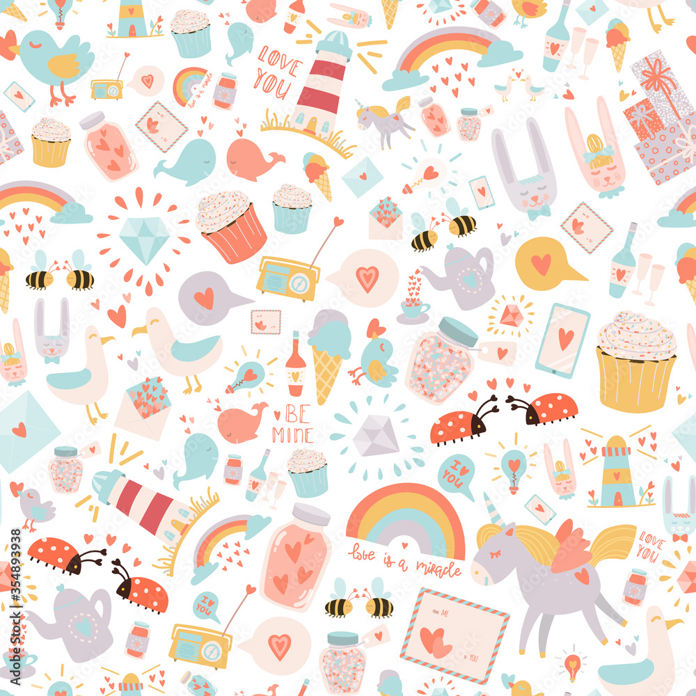 Valentine's day seamless pattern of hand drawn love symbols Valentine's day seamless pattern of hand drawn love symbols