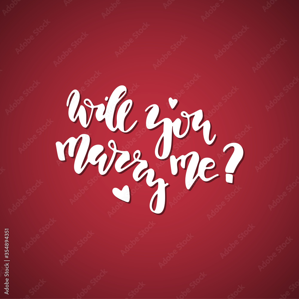Will you marry me. Hand drawn lettering on the hearts background. Romantic Valentine's Day card