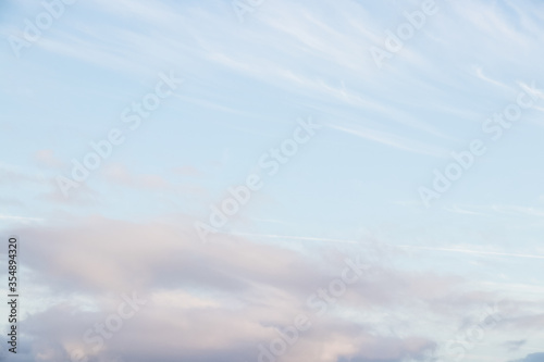 Background of sky with clouds. Blue sky with clouds background with soft focus. Spring backgorund. Empty sky background for your design.