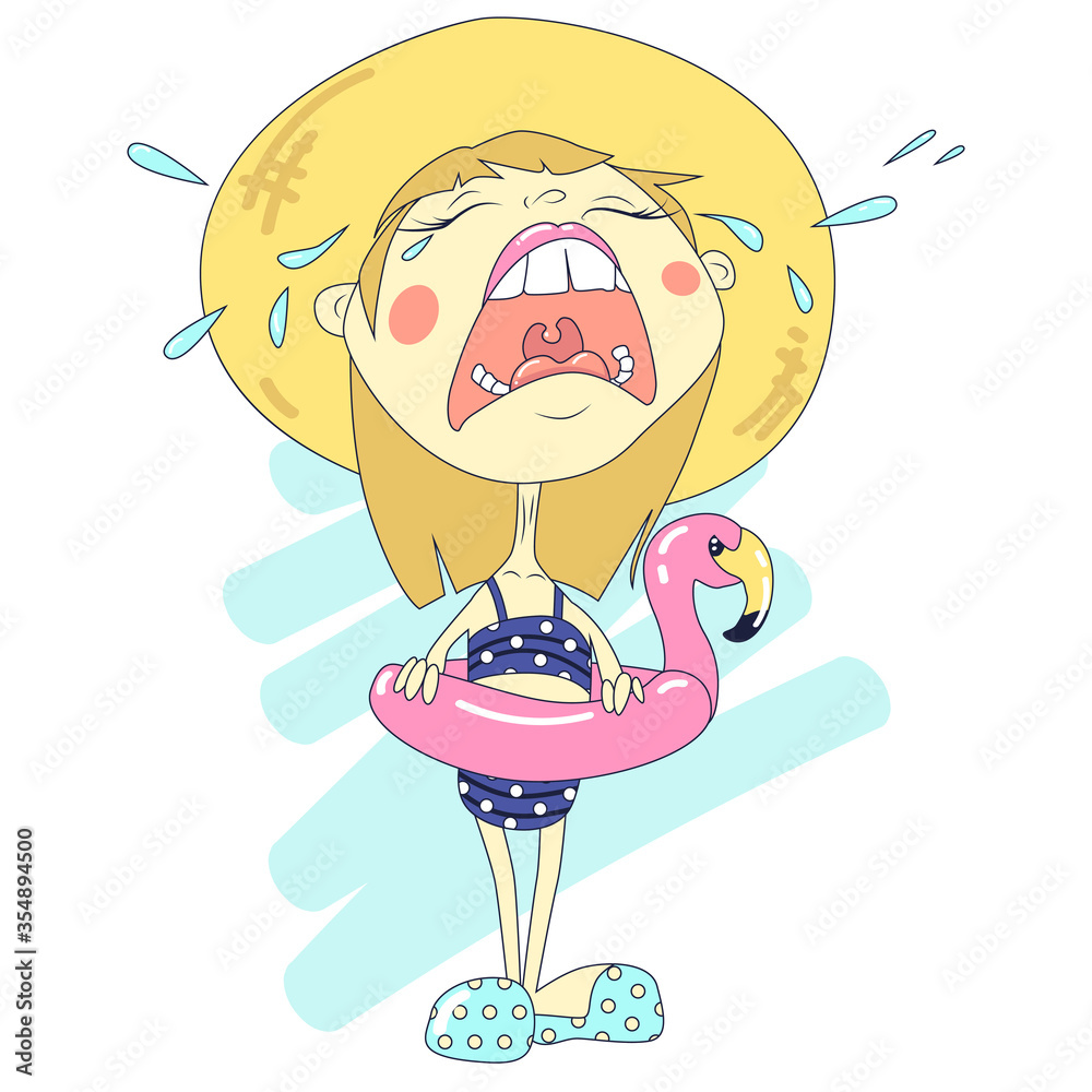 Vector illustration with crying girl with flamingo Stock Vector | Adobe ...