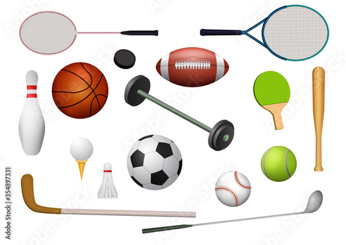 Sport equipment icon set.