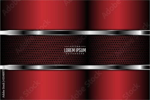 Red metallic background luxury with silver and carbon fiber dark space vector illustration.