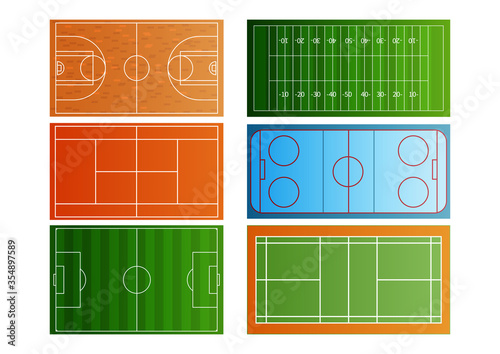 Sport field top view icon set.