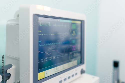 Medical vital signs monitor instrument in a hospital.