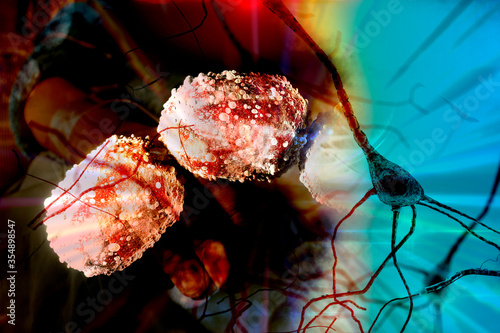 Bacteria and neuron concept brain eating bacteria and super bacteria design 3d rendering photo