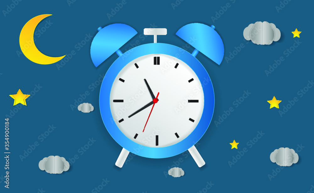 day night concept clock face vector illustration. Blue sky with clouds and sun. Moon and stars in the night day night concept clock face vector illustration. Blue sky with clouds and sun. Moon and stars in the night