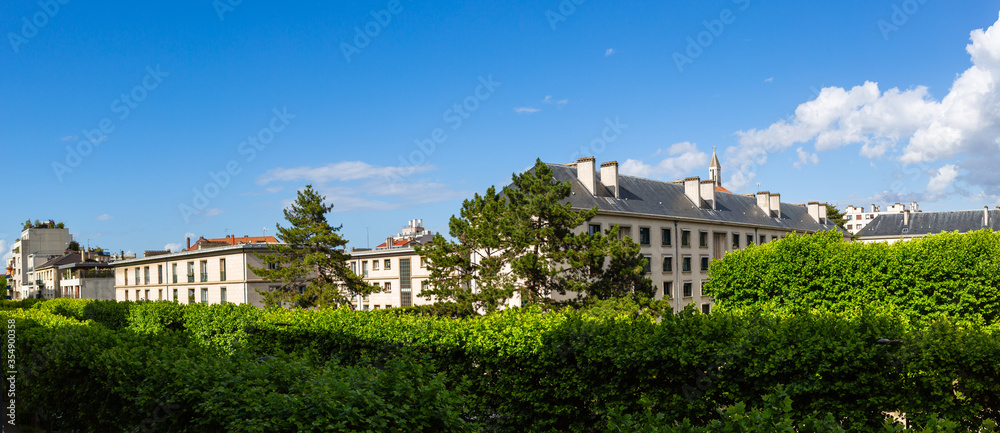 Paris,  Boulogne Billancourt district France. High views on home buildings in rue de Silly 
