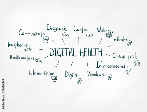 digital health doodle vector concept isolated sign symbol