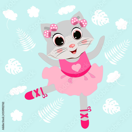 Cute cartoon cat little ballerina vector illustration. Children print © Yana
